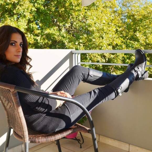 "DUO tall Demetre" Black Italian leather Moto boots with buckles Harley davidson - Picture 2 of 14